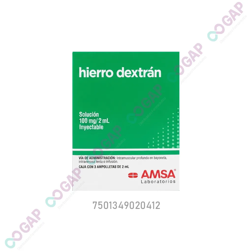 GE HIERRO DEXTRAN SOLUCION INYECTABLE 100MG/2ML 3 AMPOLLETAS