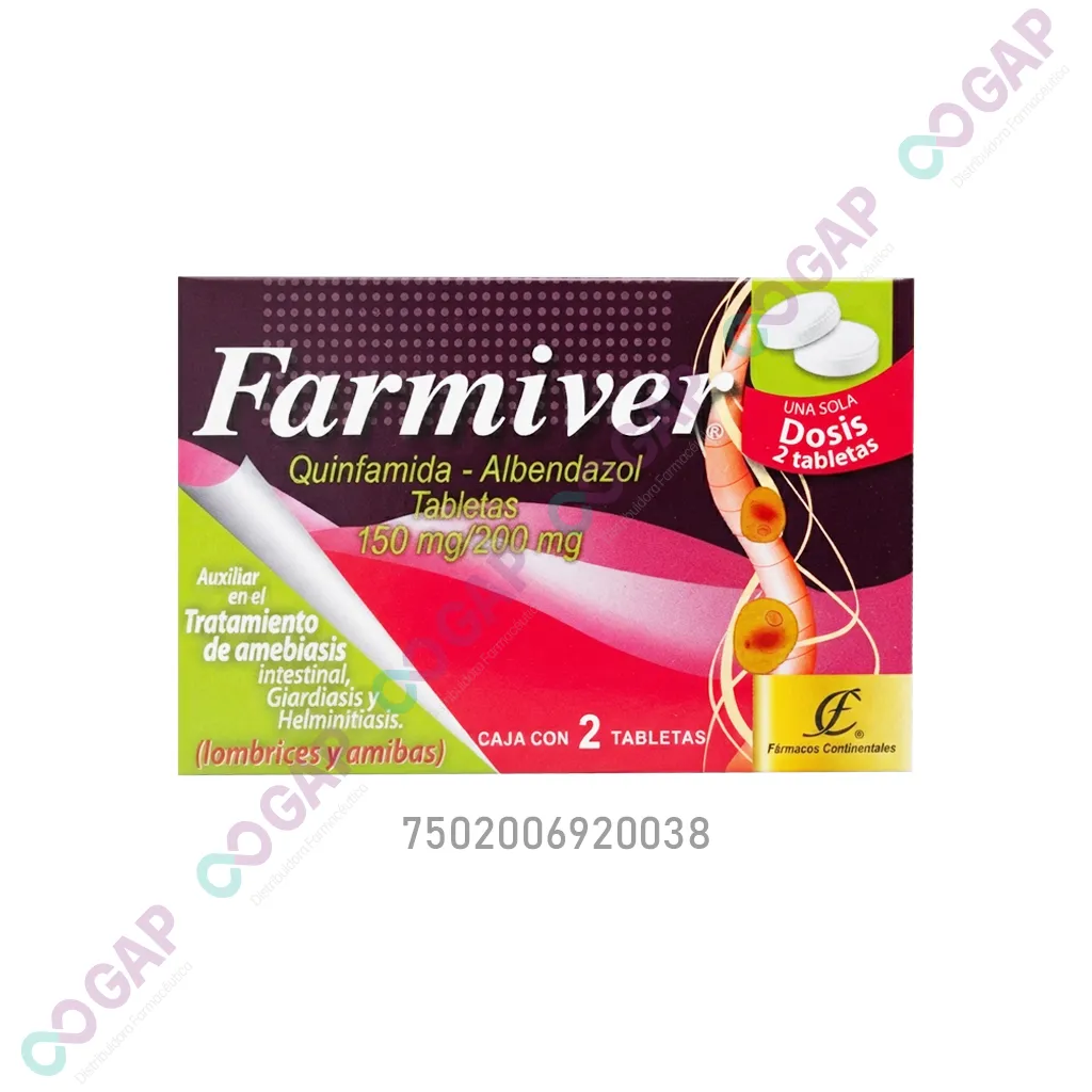 GE QUINFAMIDA/ALBENDAZOL FARMIVER 150/200MG 2 TABLETAS