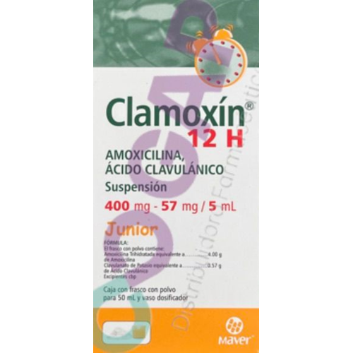 GE AMOXI/AC. CLAVU CLAMOXIN 12H SUSP. JR. 400/57 MG. CAJA C/FCO. 50 ML