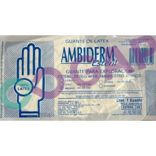 GUANTE DE LATEX AMBIDERM ESTERIL MEDIANO 1 PZA