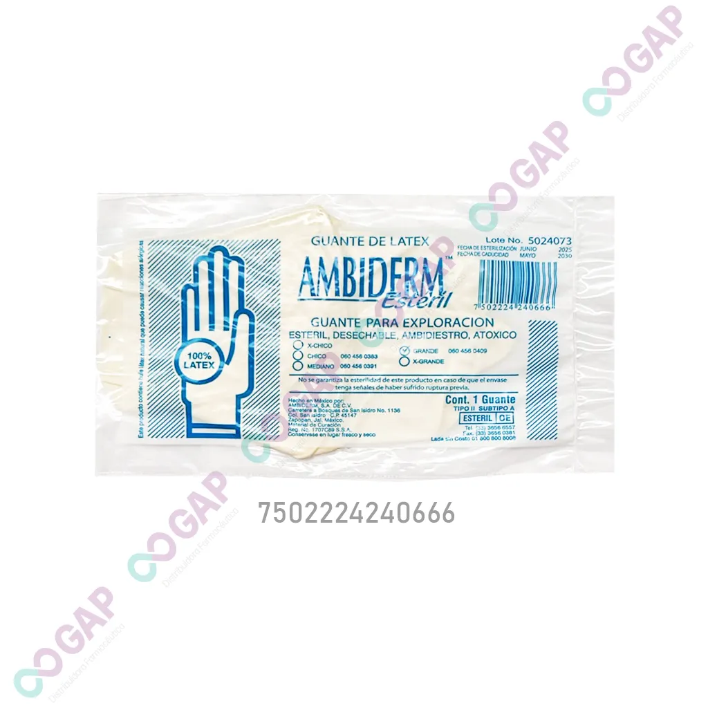 GUANTE DE LATEX AMBIDERM ESTERIL GRANDE 1 PZA