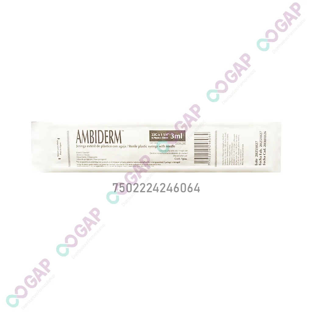 JERINGA 3 ML AMBIDERM C/AGUJA 22GX32MM 1 PZA NEGRA