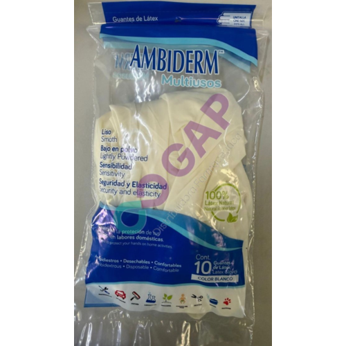 GUANTE DE LATEX AMBIDERM NO ESTERIL BOLSA C/10 PZAS