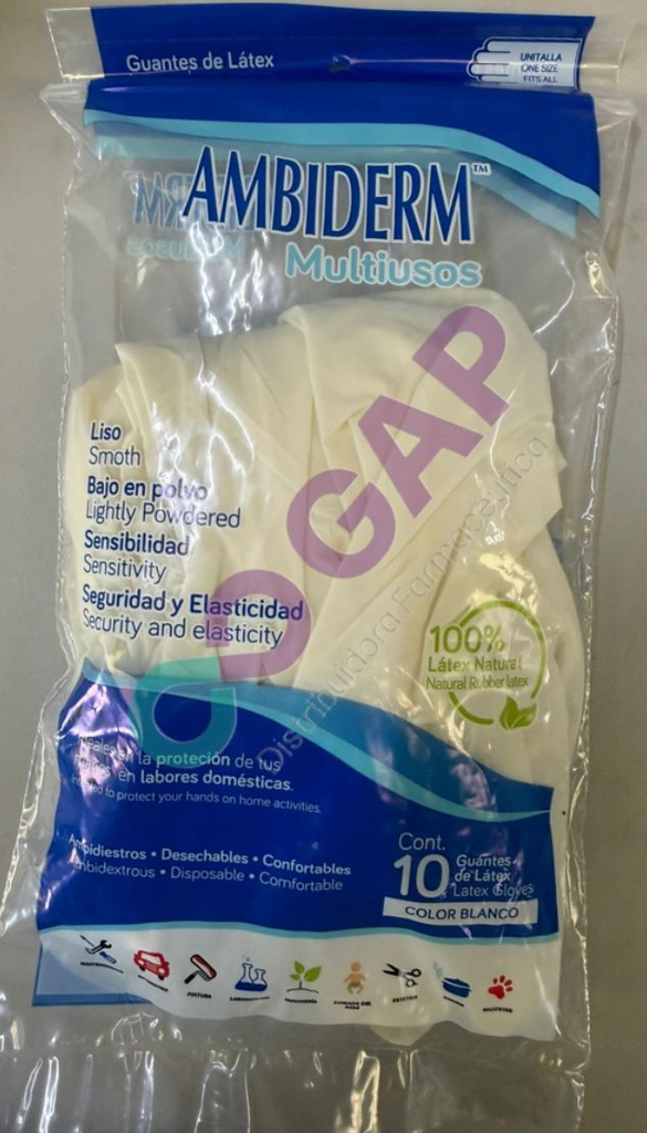 GUANTE DE LATEX AMBIDERM NO ESTERIL BOLSA C/10 PZAS