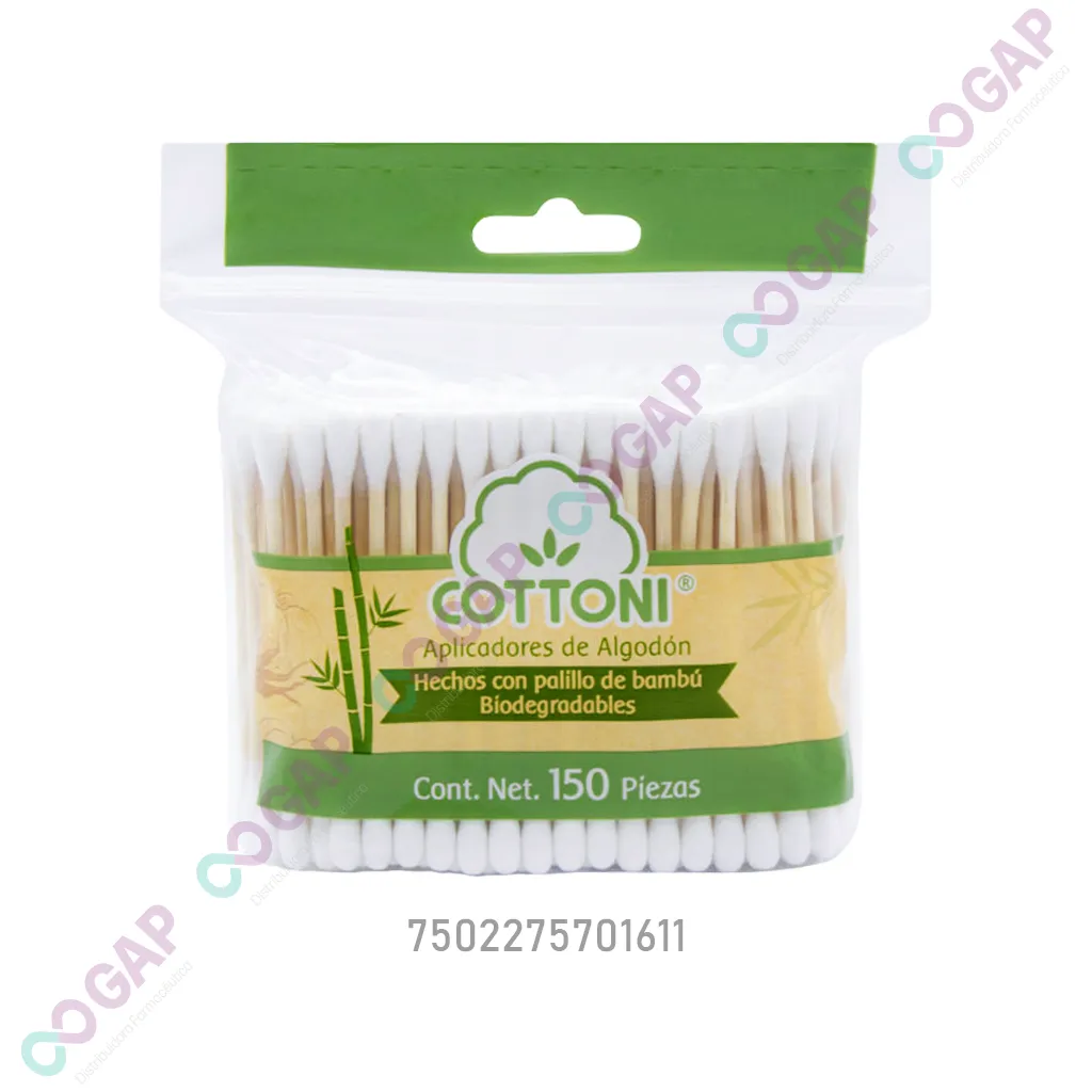 APLICADORES DE ALGODON BIODEGRADABLES COTTONI BOLSA C/150 PZS