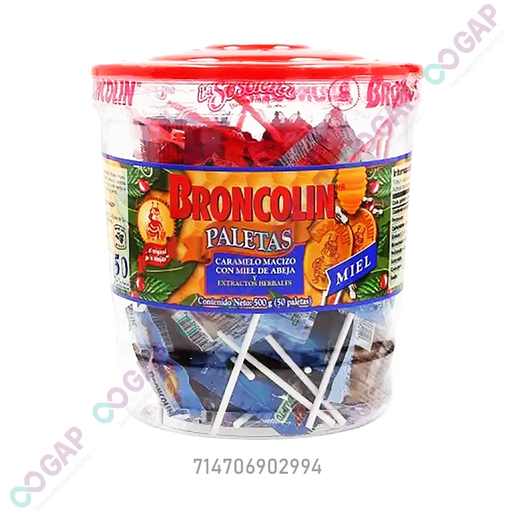 BRONCOLIN PALETA DE MIEL VITROLERO C/50PZS MIEL EUCALIPTO
