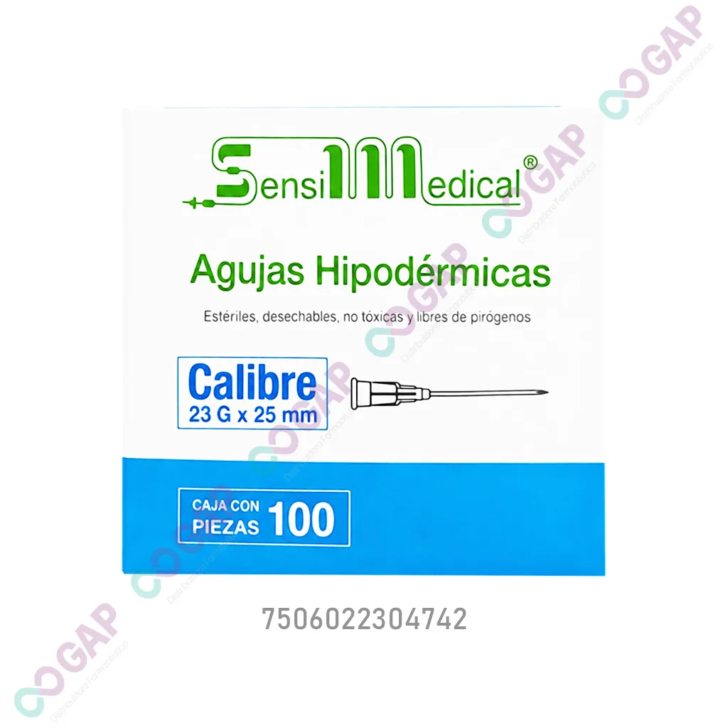 AGUJAS HIPODERMICAS AZUL PED 23GX25MM CAJA C/100 PZS