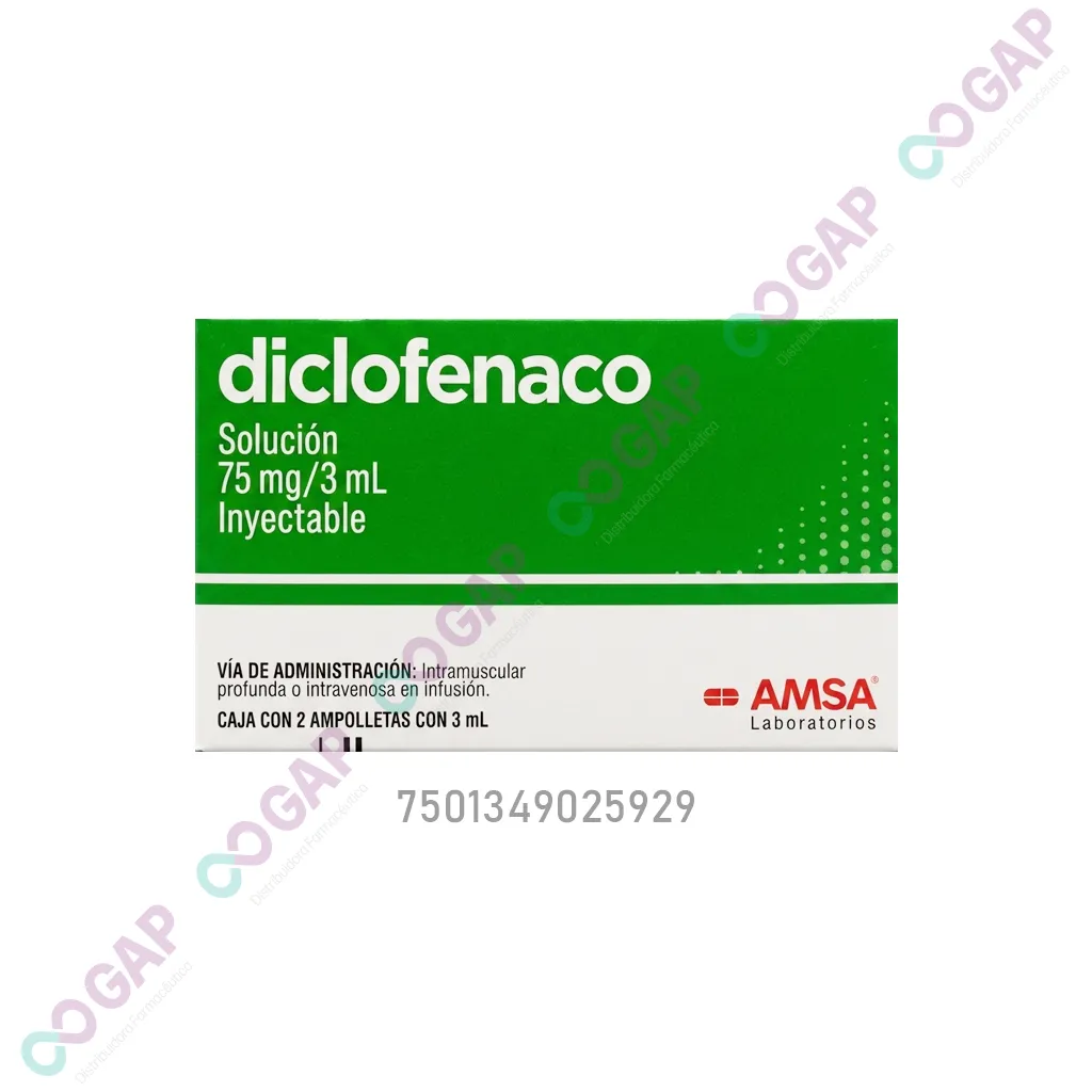 GE DICLOFENACO SODICO INY. 75 MG. CAJA C/2 AMP. C/3 ML.