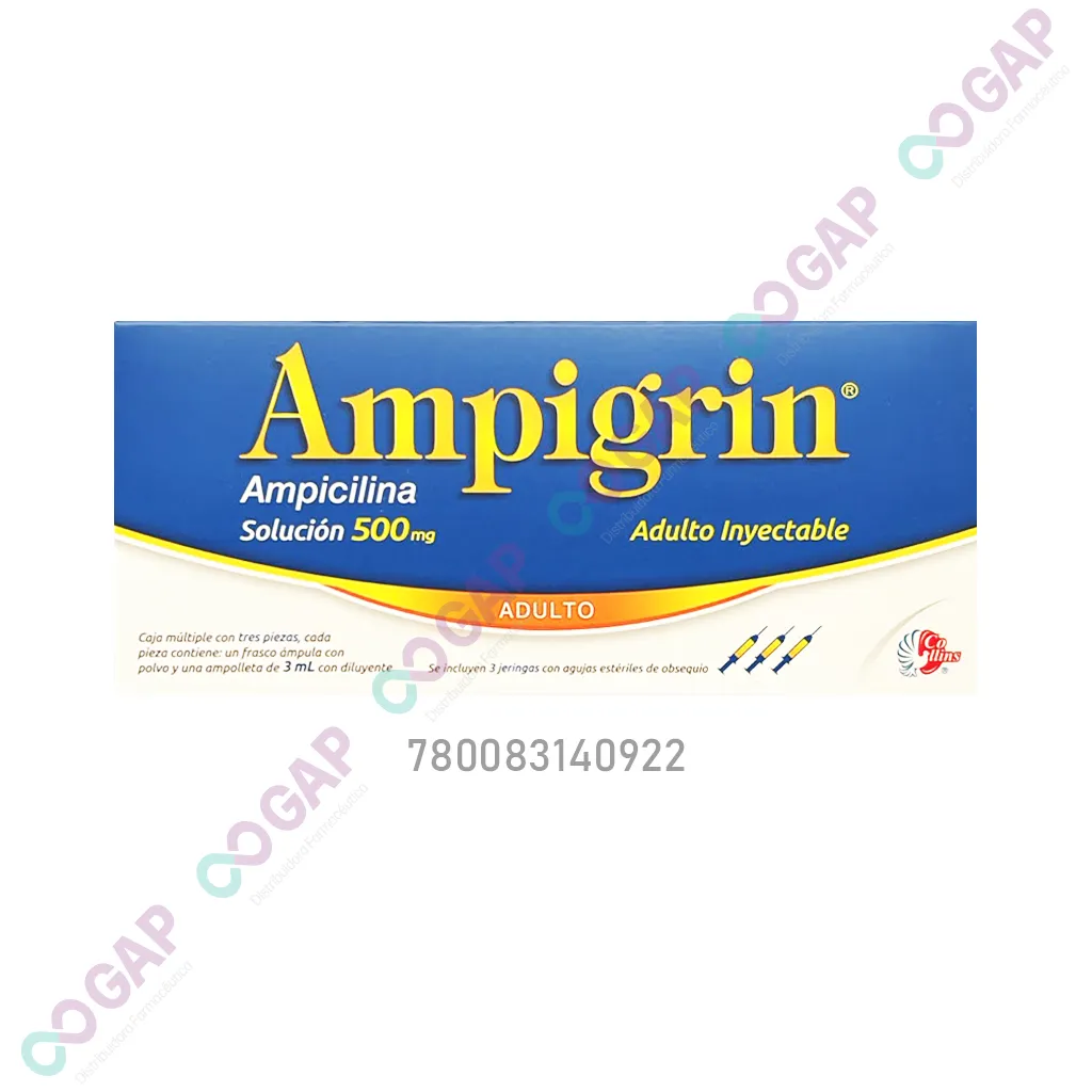GE AMPICILINA AMPIGRIN AD SOL INY 500 MG 3 AMP 3 ML