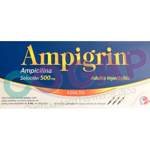 GE AMPICILINA AMPIGRIN AD SOL INY 500 MG 3 AMP 3 ML