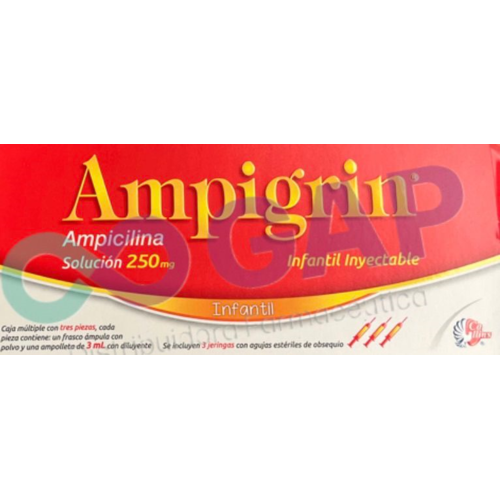 GE AMPIGRIN AMPICILINA SOL INY 250 MG C/3 AMP 3 ML