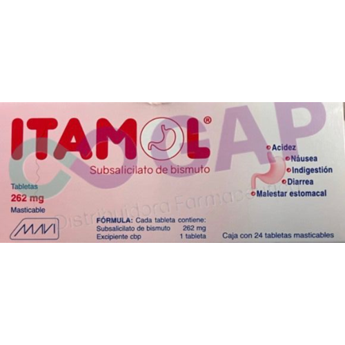 GE SUBSALICILATO DE BISMUTO ITAMOL 262 MG 24 TAB MAST
