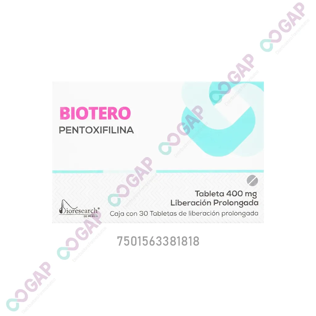 GE PENTOXIFILINA BIOTERO 400 MG 30 TABLETAS