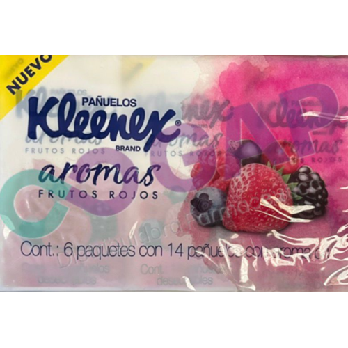 PAÑUELOS KLEENEX PAQ C/6 DE 14 PAÑUELOS C/U FRUTOS ROJOS