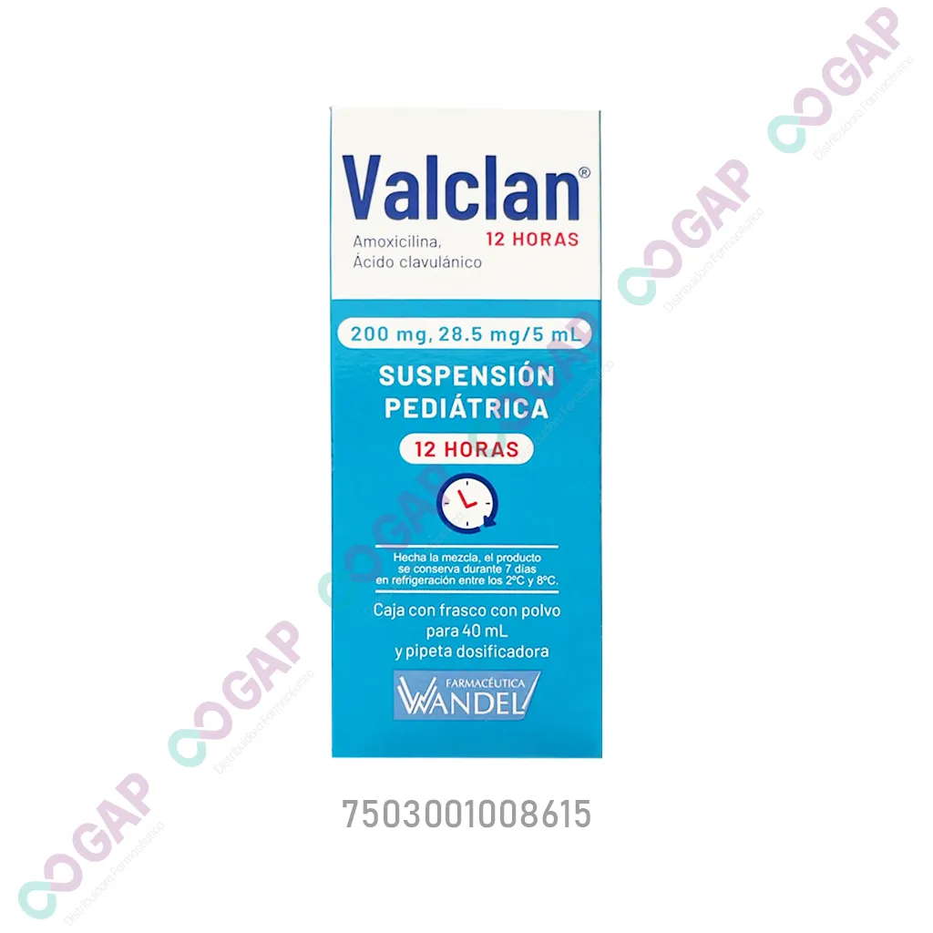 GE AMOXICILINA/ACIDO CLAVULANICO 200MG/28.5MG/5ML SUSP PED 40ML VALCLAN 12 HRS