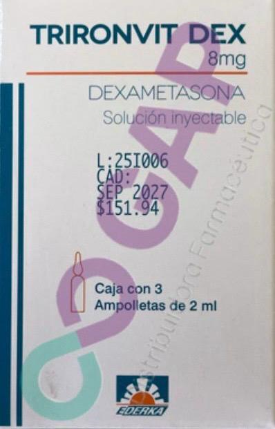 DEXAMETASONA TRIRONVIT DEX SOL INY C3 AMP 8 MG