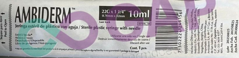 JERINGA AMBIDERM 10 ML C/AGUJA 22GX32MM 1 PZA